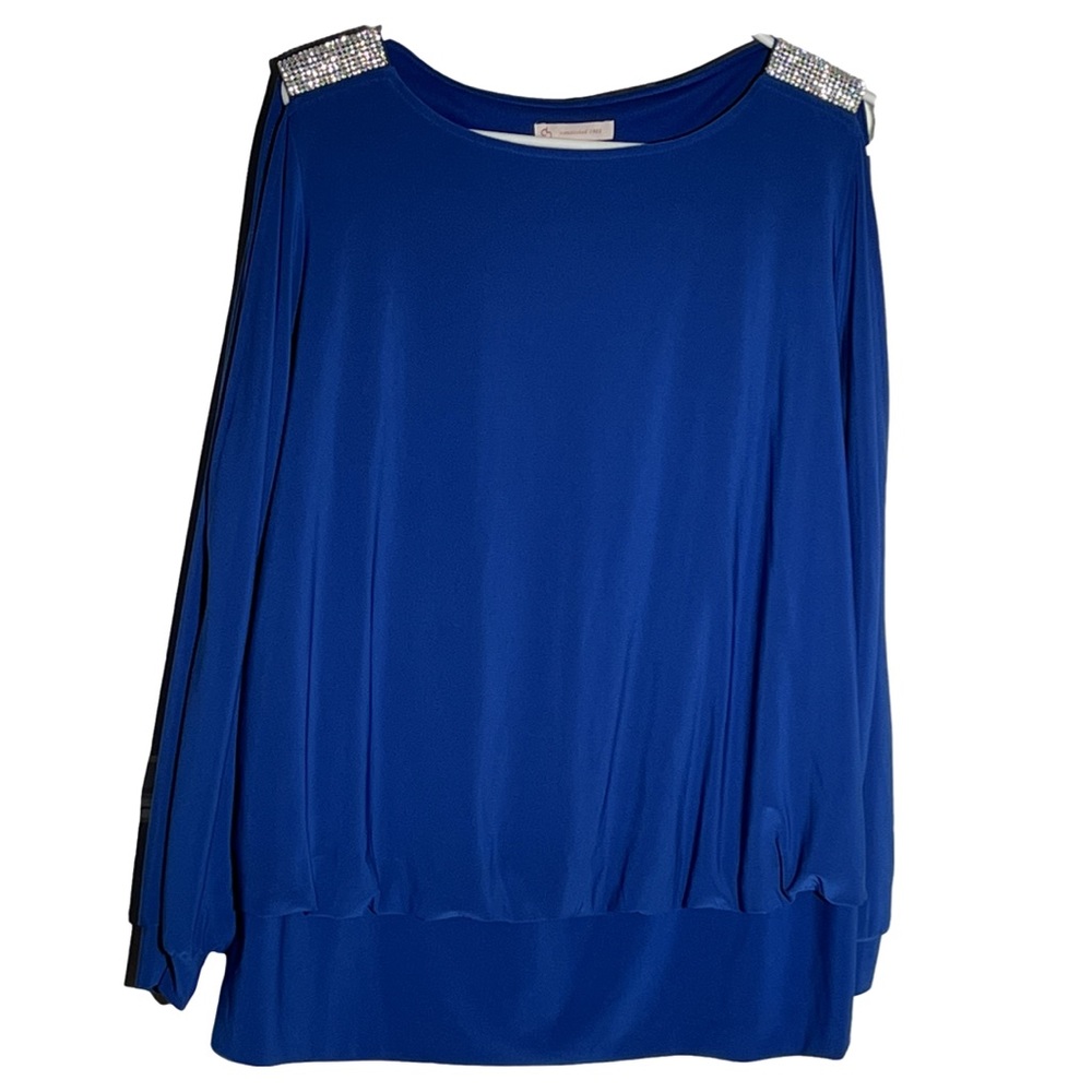 Dress Barn Cobalt Blue Cold Shoulder Women’s Blouse with Rhinestones- 1X
